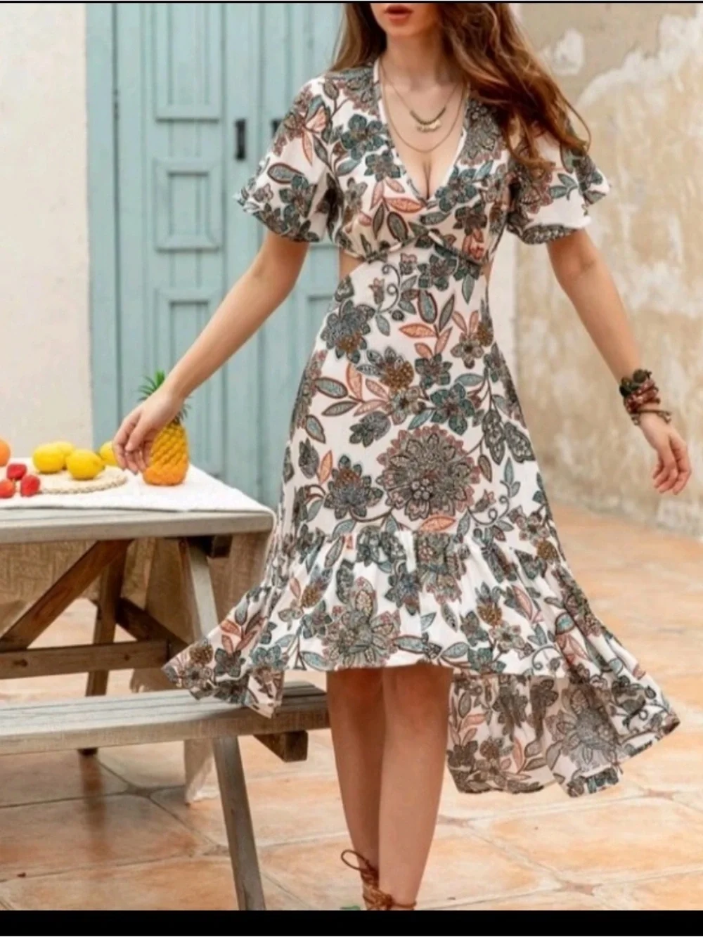 New Rust Tydustty Floral V-Neck High-Low Dress
